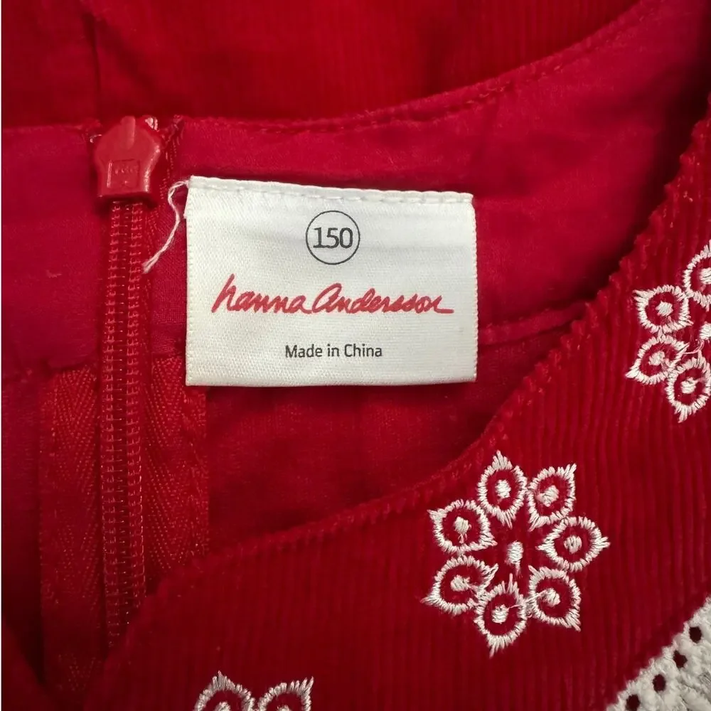 Hanna Andersson | Red Corduroy Dress with Lace Trim | Size 150 / US 12